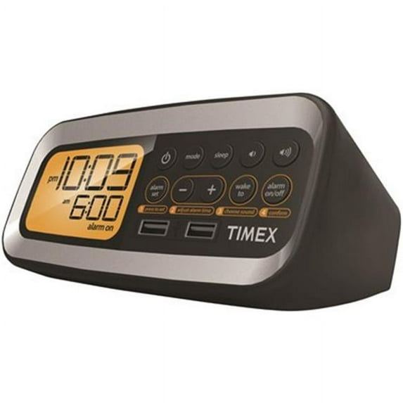 TIMEX ALARM CLOCK RADIO WITH PRESET TUNING AND DUAL USB CHARGING