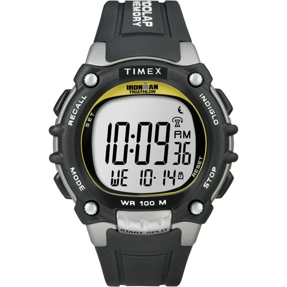 TIMEX Men's IRONMAN Classic 100 44mm Watch Black & Silver-Tone Case Yellow Accents with Black Resin Strap