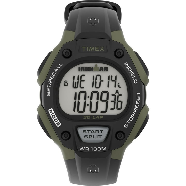 TIMEX Men's IRONMAN Classic 30 Black/Green 38mm Sport Watch, Resin Strap