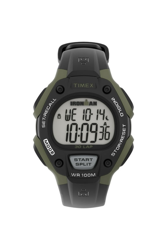 Men's IRONMAN Classic 30 Black/Green 38mm Sport Watch, Resin Strap