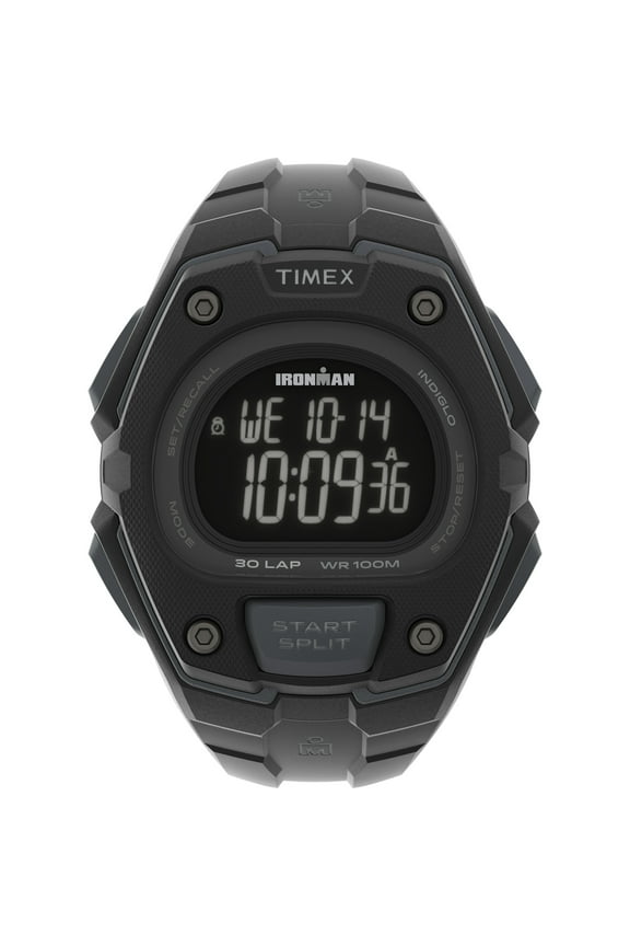 Men's IRONMAN Classic 30 Oversized 45mm Watch Black Case Negative Display with Black Resin Strap