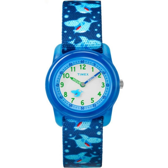 TIMEX TIME MACHINES® 29mm Blue Shark Elastic Fabric Kids Watch