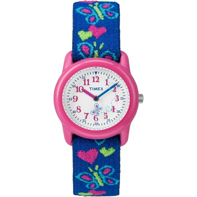 TIMEX TIME MACHINES® 29mm Butterflies and Hearts Elastic Fabric Kids Watch