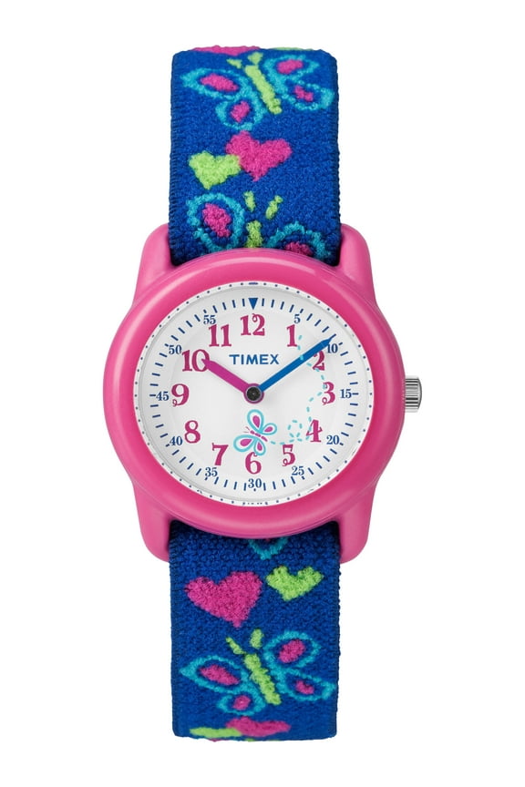 TIME MACHINES® 29mm Butterflies and Hearts Elastic Fabric Kids Watch