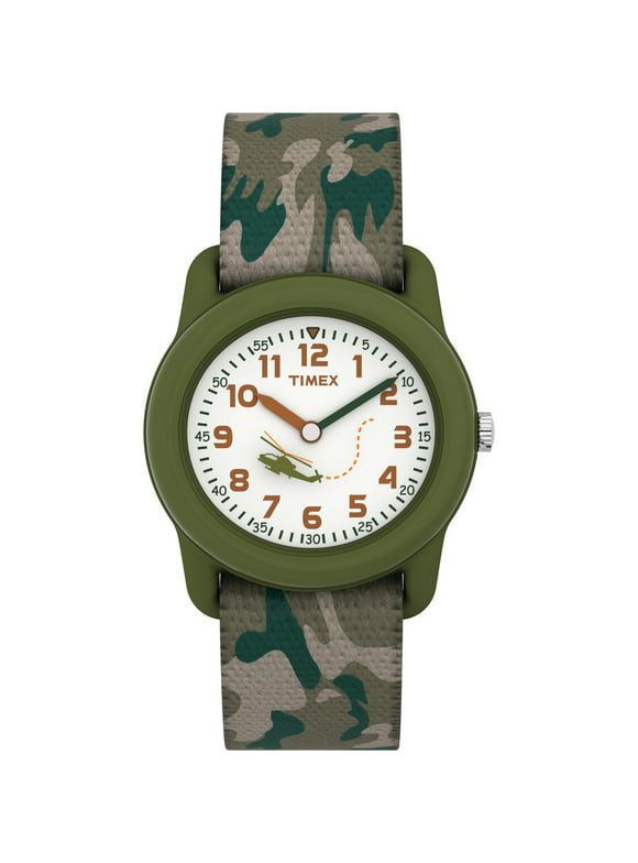 TIMEX TIME MACHINES® Kids' Green/Camo 29mm Analog Watch, Elastic Fabric Strap