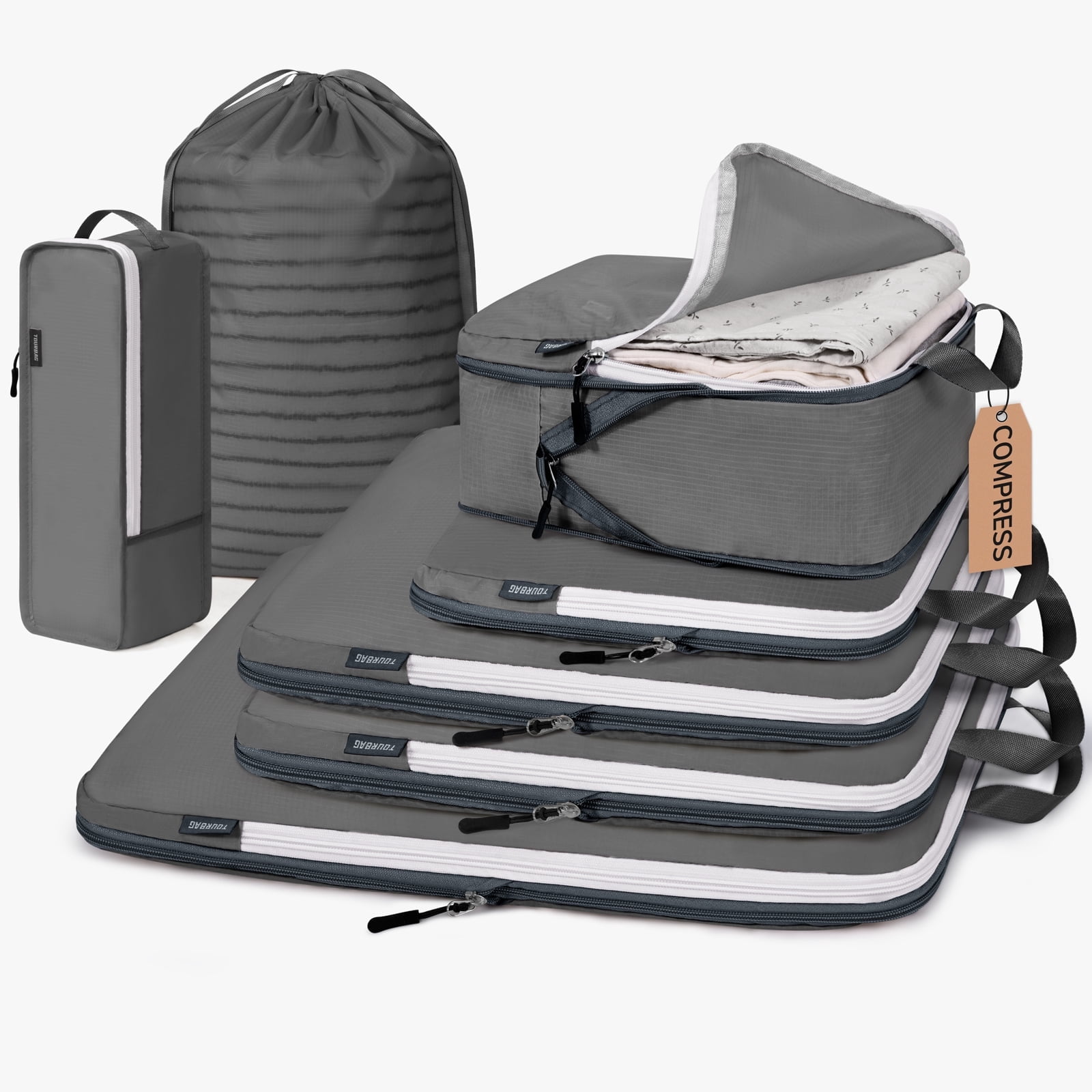 TIMEYARD 7 Set Compression Packing Cubes for Travel, Suitcase Organizer Bags Set for Luggage, Organizer Bags for Travel Accessories, Lightweight Travel Essentials, Gray