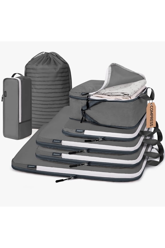 7 Set Compression Packing Cubes for Travel, Suitcase Organizer Bags Set for Luggage, Organizer Bags for Travel Accessories, Lightweight Travel Essentials, Gray