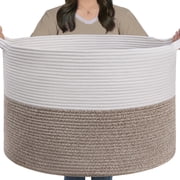 Timeyard Large Woven Laundry Hamper Basket - Decorative Storage Organizer for Living Room, Holds Toys Pillows Blankets Clothes - 21.7 x 21.7 x 13.8-Brown