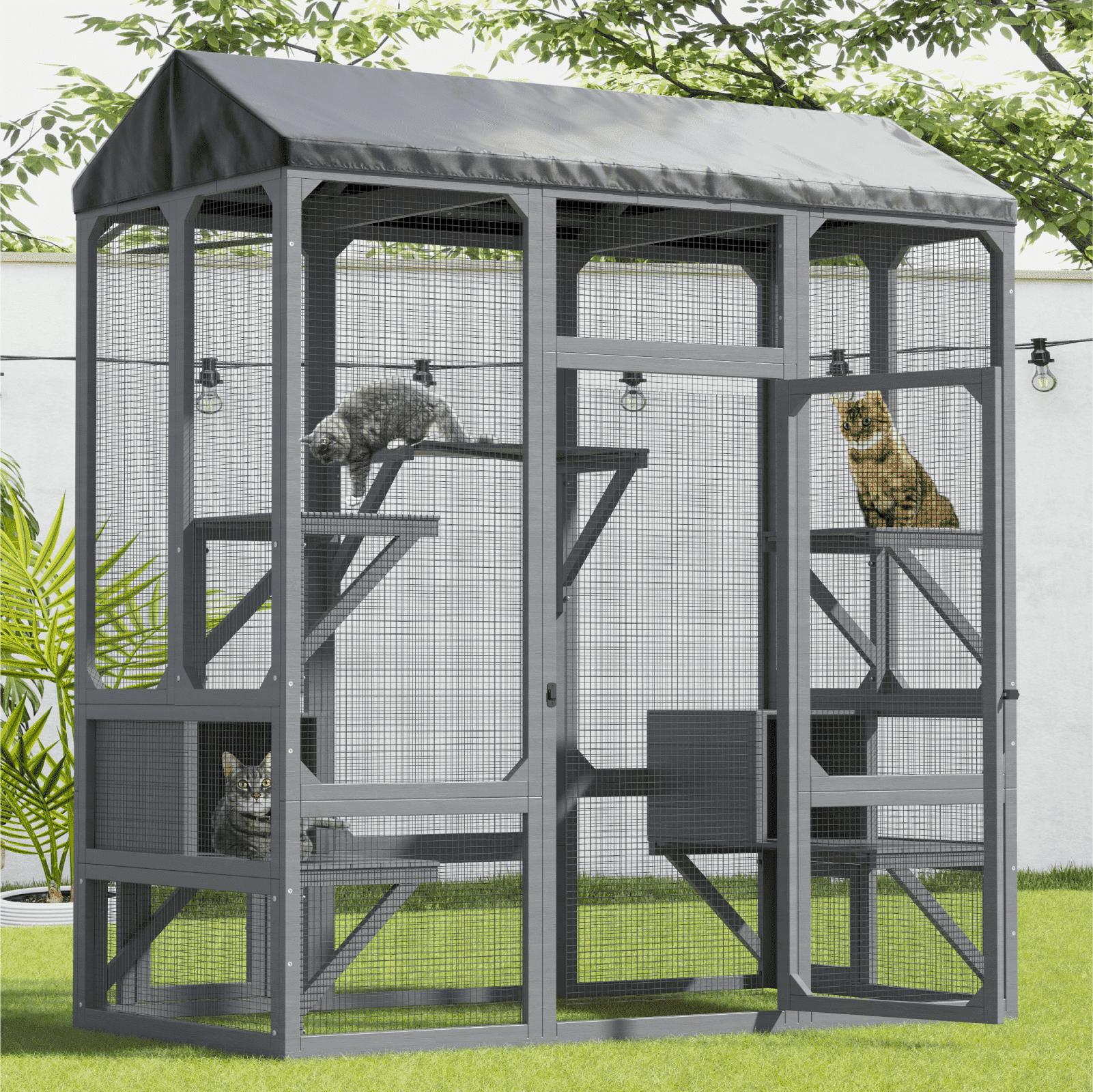 OVEXIR 72” Catio Outdoor Cat Enclosure, Large Cat Catio for Multiple Cats, Outdoor Cats Enclosure with Waterproof Cover, Gray