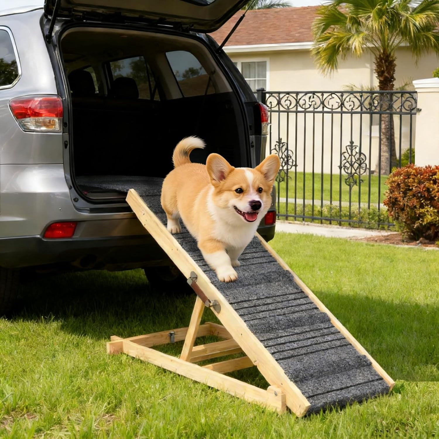 TIMHAKA Adjustable Pet Ramp, Wooden Folding Dog Ramp for Small and ...