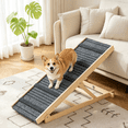 thumbnail image 1 of TIMHAKA Dog Ramp for Bed w/ 7 Adjustable Heights, Folding Pet Ramp for Small, Large & Cats w/ Non-Slip Surface & Strip, Height from 10.2" to 26.8"(Supports up to 150lbs), 1 of 9