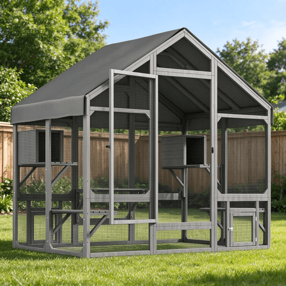TIMHAKA 71" Large Outdoor Catio Enclosure w/ 7 Tiered Platforms, 2 Premium Resting Boxes, UV-Resistant Cover