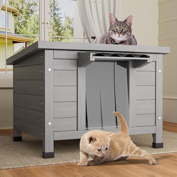 TIMHAKA Outdoor Cat House, Weatherproof Shelter for Cats, Dogs & Rabbits, Durable & Insulated Shelter for Garden, Patio & Backyard, Gray