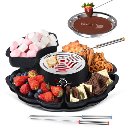2 in 1 Electric S’mores Maker & Fondue Pot, Tabletop Indoor Smore's Kit with 4 Roasting Forks, 4 Detachable Trays & 1 Flameless Temperature-controlled Heater.