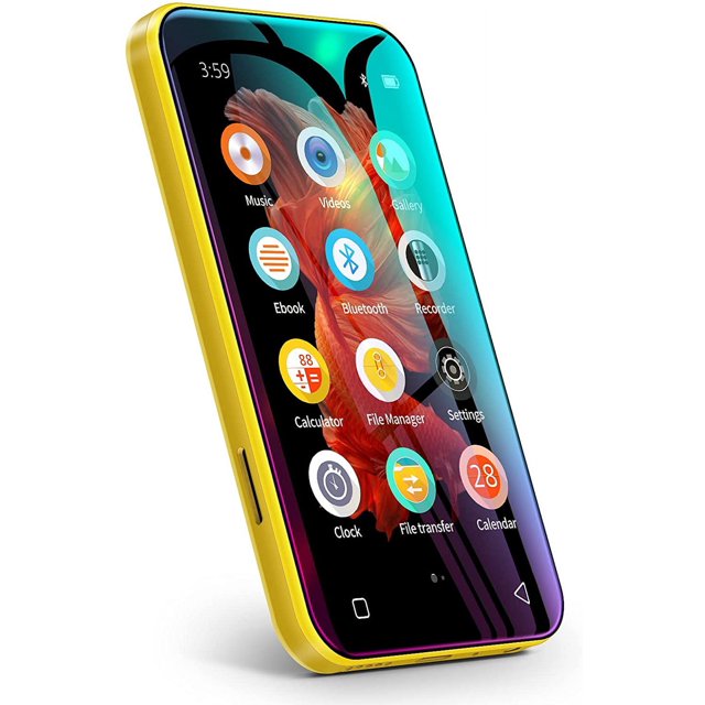 TIMMKOO 72GB MP3 Player with Bluetooth, 4.0" Full TouchScreen Mp4 Mp3 Player with Speaker, Portable HiFi Sound Mp3 Music Player with Bluetooth, Voice Recorder, Supports up to 512GB TF Card (Yellow)