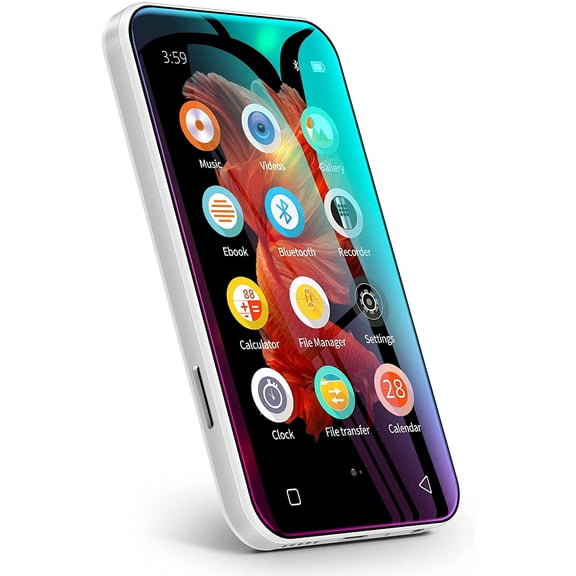 TIMMKOO 72GB MP3 Player with Bluetooth, 4.0" Full Touchscreen Mp4 Mp3 Player with Speaker, Portable HiFi Sound Mp3 Music Player with Bluetooth, Voice Recorder, Supports up to 512GB TF Card (White)