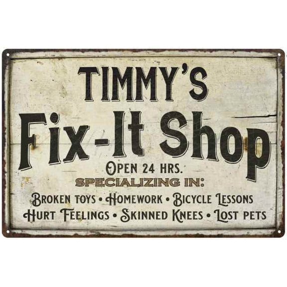 TIMMY'S Fix-It Shop Sign Grandpa Dad Wall Dcor Gift 12x18 Metal 112180006482