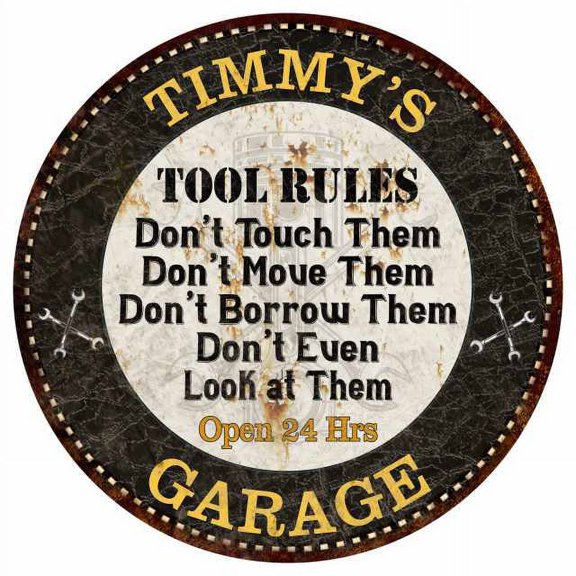 TIMMY'S Garage Rules 12" Round Metal Sign Garage Bar Wall Décor 200120013232