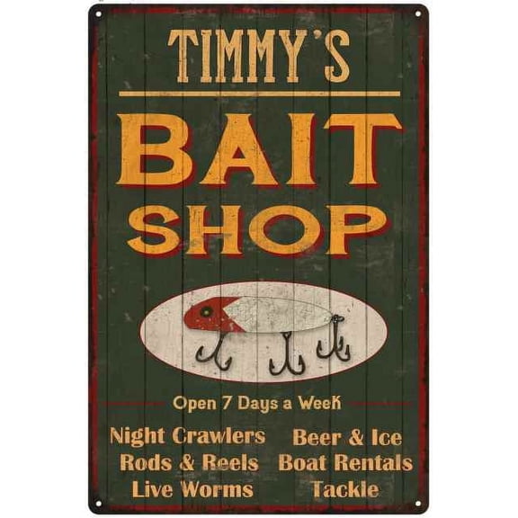 TIMMY'S Green Bait Shop Man Cave Wall Decor Gift 12x18 Metal 112180027482