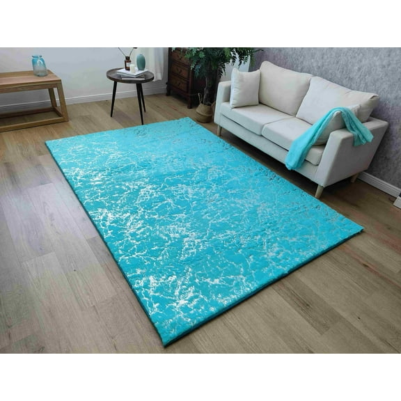 Shaggy Rug TD3396-B7-TEAL+SILVER - 6'6"x9'2", Turquoise