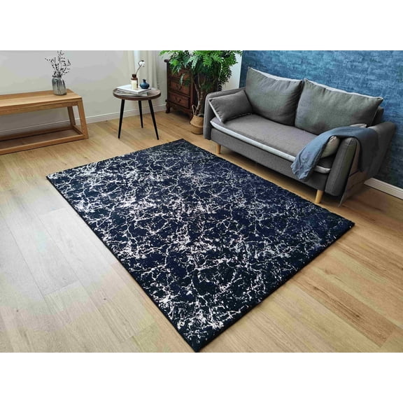 Shaggy Rug TD3396-B9-NAVY+SILVER - 2'6"x3'9", Navy