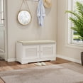 thumbnail image 1 of TIMOREN 28.74‘’ Shoe Storage Bench, Entryway Bench with 2 Door Cabinet, with Removable Cushion & Adjustable Shelves, Louvered Door Shoe Rack for Hallway, White, 1 of 14