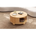 thumbnail image 1 of TIMOREN 31.8" Round Coffee Table with Storage, Fluted Solid Pine Wood Tea Table with Sliding Door & Hidden Compartment for Living Room, Natural Finish, 1 of 13