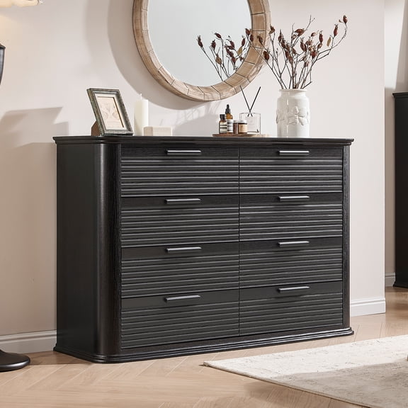 TIMOREN 8 Drawer Dresser for Bedroom, Modern 52" Modern Chest of Drawers with Curved Profile, Includes Anti-Tip Device for Bedroom, Living Room, Hallway, Black