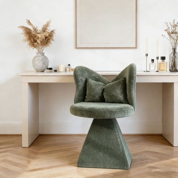 TIMOREN Makeup Vanity Chair with Butterfly Back and Bow Pillow, 360 Swivel Accent Chair, Vanity Stool Chairs with Chenille Fabric & Sturdy Base, for Dressing Table/Bedroom/Living Room/Home Office,