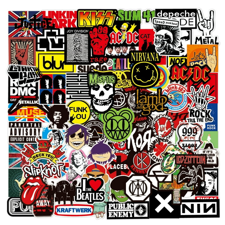 TIMPCV 100 sheets of rock band stickers luggage skateboard notebook  waterproof 