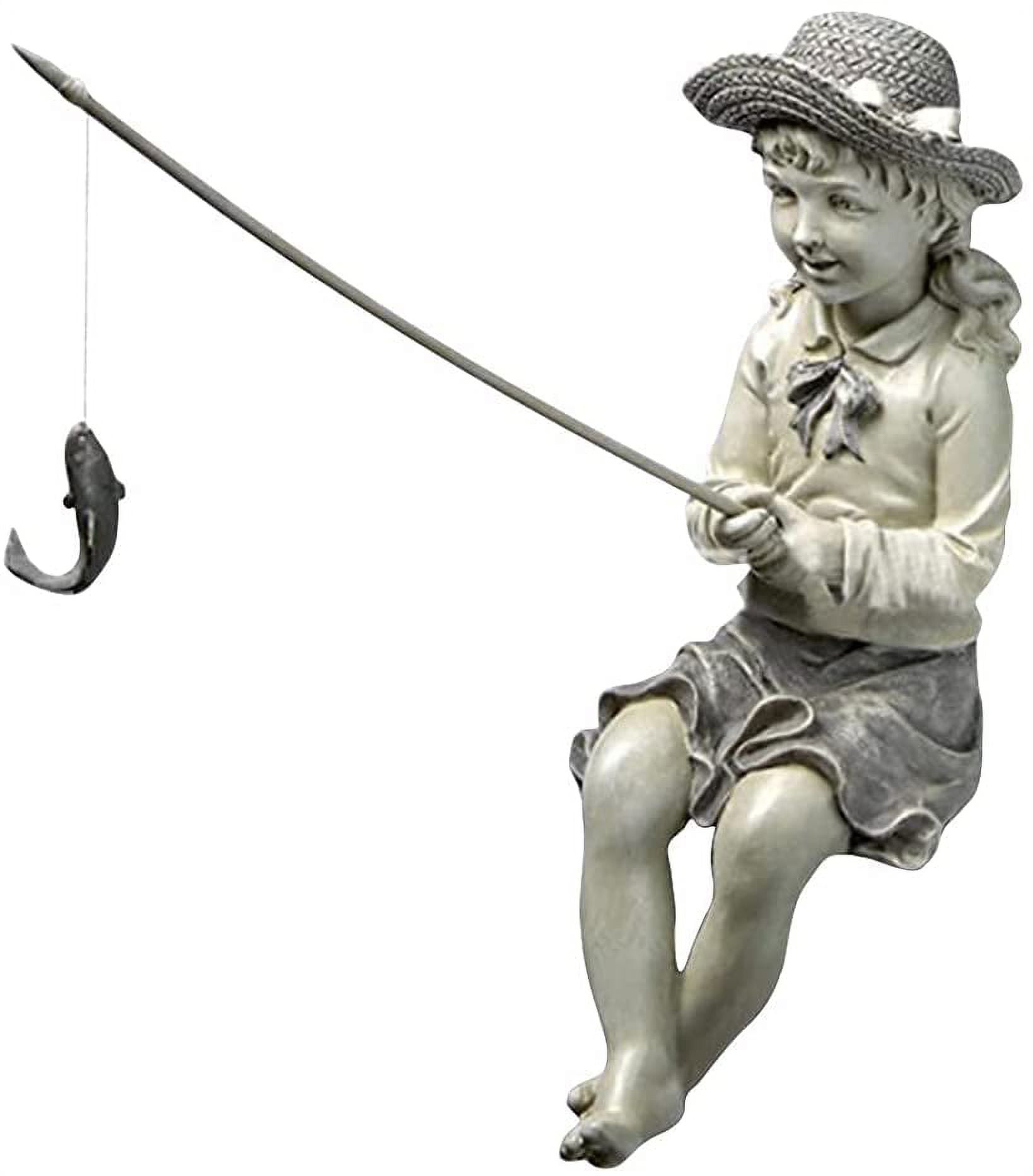 TIMPCV 3D Boy Girl Fishing Garden Statue Sculpture Figurine