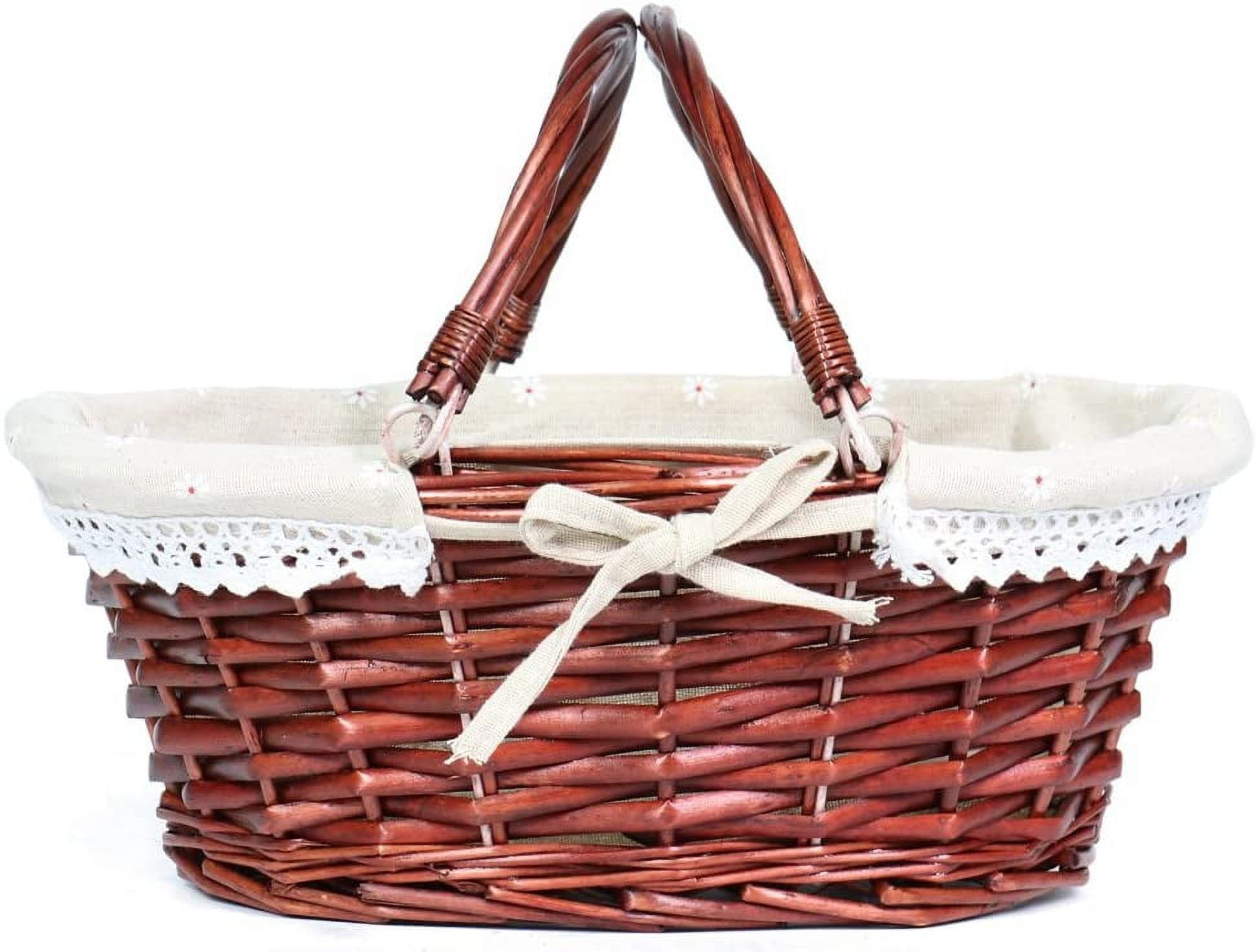 MEIEM Wicker Gift Baskets Empty Oval Willow Woven Picnic Cheap Easter Candy  Storage Wine Basket with Handle Egg Gathering Wedding Basket (Natural)