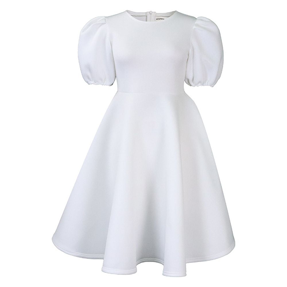 TIMPCV Women Ladies Summer Puffy Dress Solid Color Square Neck Bubble