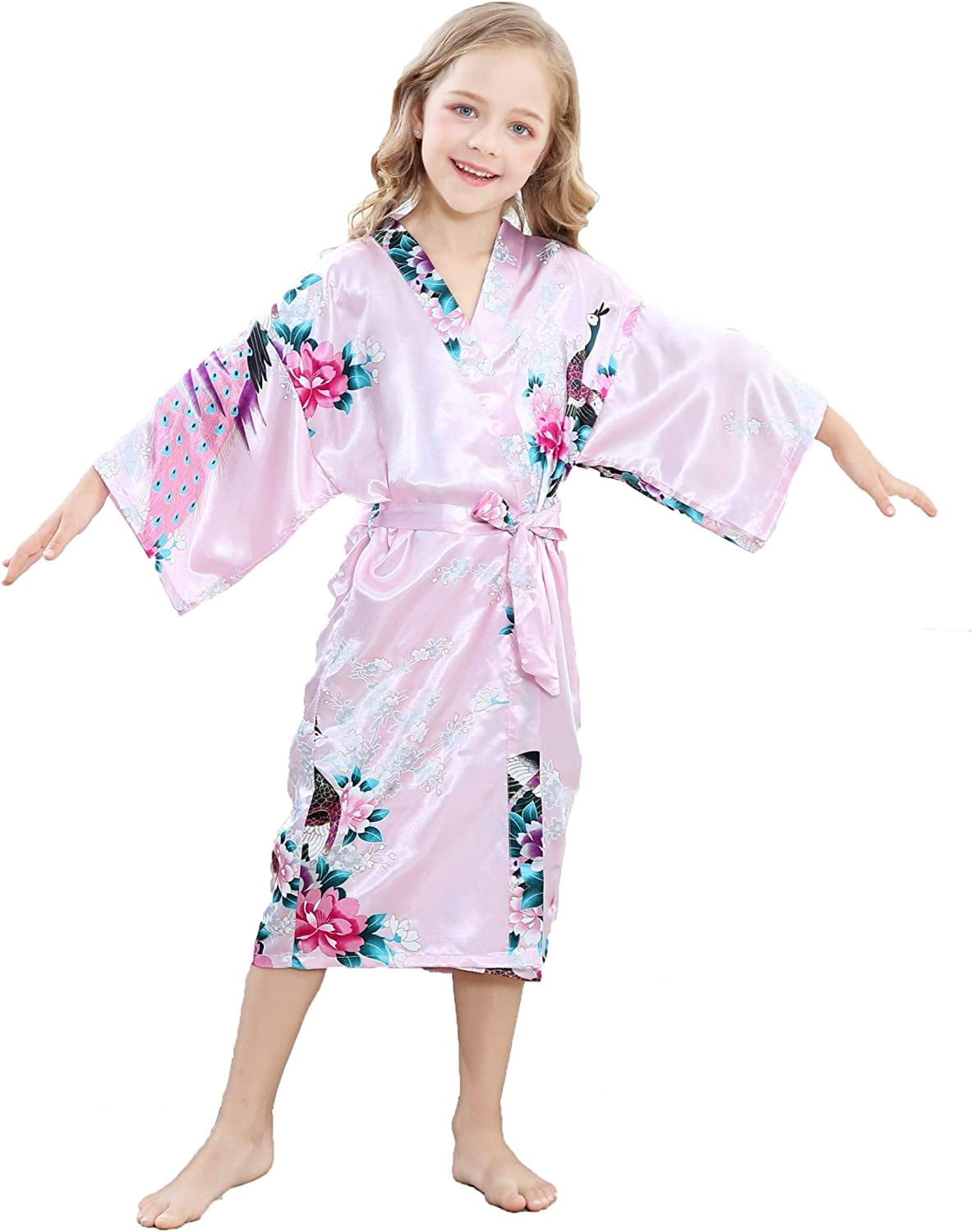 TIMSOPHIA Kids Satin Floral Kimono Robe Flower Girl Bath Robes for ...