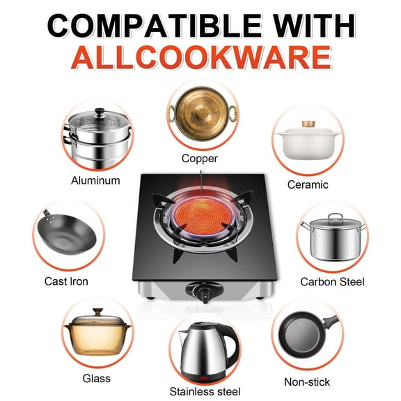 TIMVAGO Ceramic Infrared Single Burner with Tempered Glass Panel - Durable Metal Stove for Kitchen, Camping, Outdoor, RV and More - Compatible with All Cookers