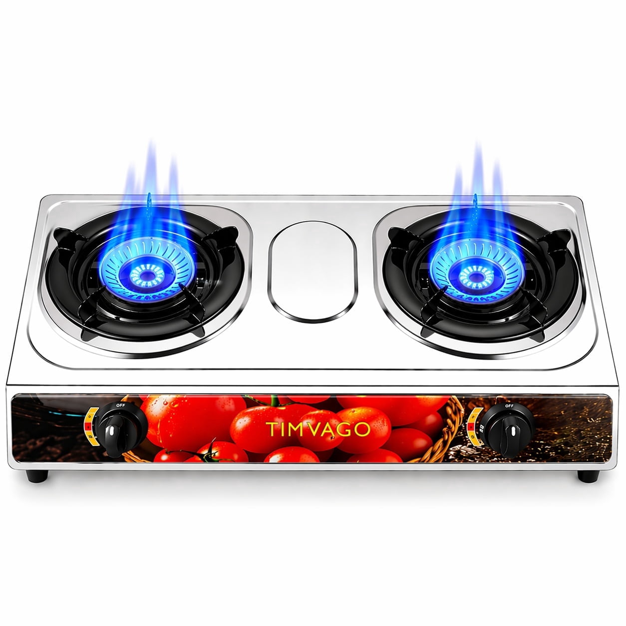 Portable 2 Burner Propane Gas Stove, Stainless Steel Camping Stove with Auto Ignition, Outdoor Cooking Stove with Regulator Hose