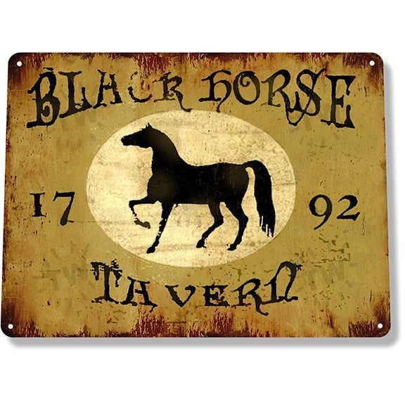 TIN Sign Black Horse Tavern Farm Ranch Barn Country Metal Decor (Aluminum) Size: 8 x 12 inch