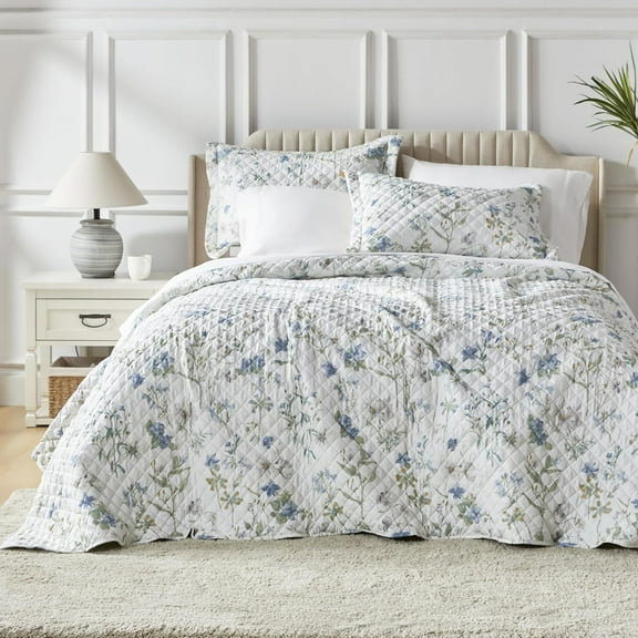 TINA'S HOME Queen Quilt Bedding Set, 3 - Pieces Floral Printed Full/Queen Quilt Set - Quilted Bedspread Lightweight Coverlet Set with 2 Pillow Shams Comforter Set All Season