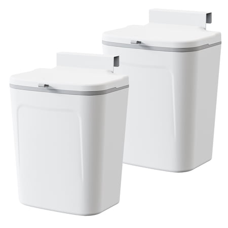 TINANA 2.4 Gallon Hanging Garbage Can, White, 2 Pieces