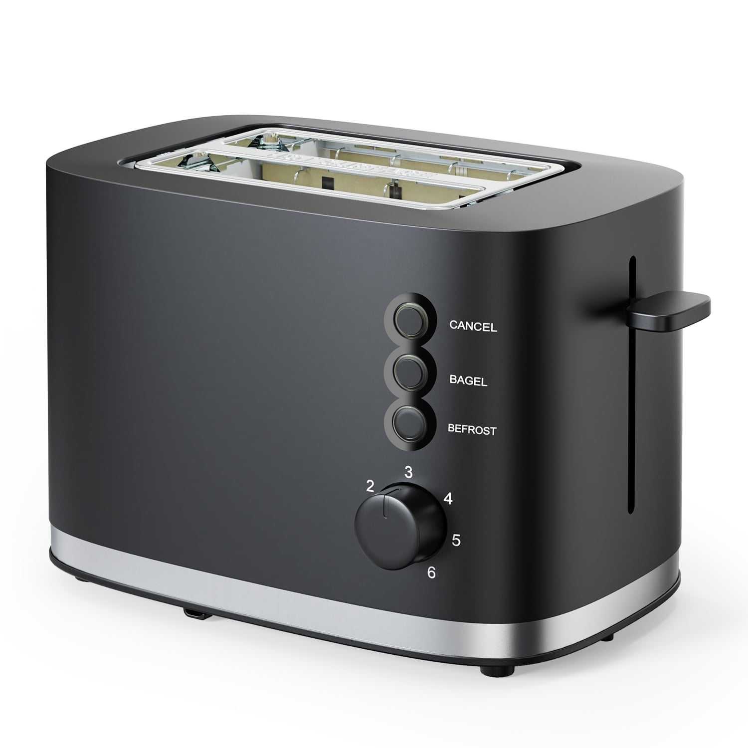 TINANA Wide Slot 2 Slice Toaster: Bread Toaster with Removable Crumb Tray, Small Toaster, 6 Bread Shade Settings, Auto-Shutoff, Toast Boost, Cord Storage Under Base, Black, 900W