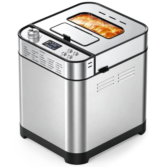 TINANA 25-in-1 Bread Maker Machine with Auto Fruit & Nut Dispenser, 3 Loaf Sizes, 15H Timer, 3 Crust Colors, Stainless Steel