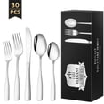 thumbnail interactive-video image 1 of TINANA Silverware Sets, 30 PCS Flatware Set for 6, Premium Stainless Steel Cutlery Utensil Set Mirror Polished Forks and Spoons, Dishwasher Safe, 1 of 7
