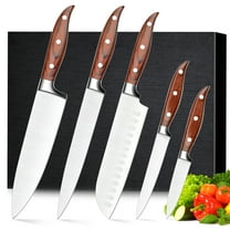 TINANA 5 PCS Kitchen Knife Set, Ultra-Sharp Stainless Steel Chef Knives with Ergonomic Pakkawood Handles for Cooking and Chopping