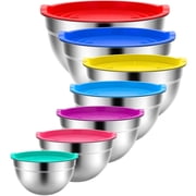 TINANA 7 Pack Stainless Steel Mixing Bowls with Lids, Nesting Kitchen Prep and Food Storage Bowls Set, Up to 7 Qt, Dishwasher Safe, Color