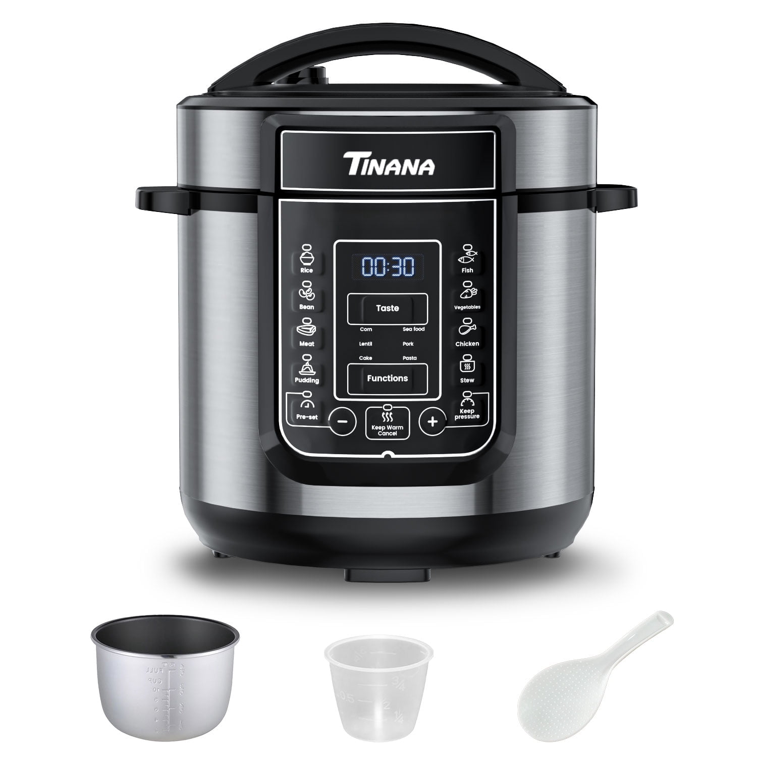 Functional Cooker TINANA 9-in-1 Electric Pressure Cooker 6 Quart, 14 Presets Instant ...