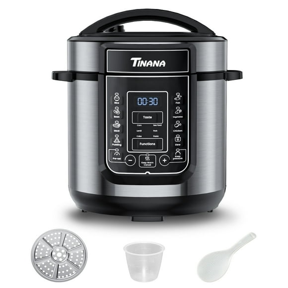 TINANA 6 Qt Electric Pressure Cooker 9-in-1, 14 Presets Instant Multi-Function Pot, Slow Cooker, Rice Cooker, Cake Maker, Non-Stick, Stainless Steel