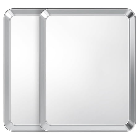 TINANA Baking Sheet Set of 2, Stainless Steel 2-Piece Cookie Sheet, Toaster Oven Baking Pan Set, Rectangle Size 16 x 12 x 1 inch, Mirror Finish & Rust Free, Dishwasher Safe