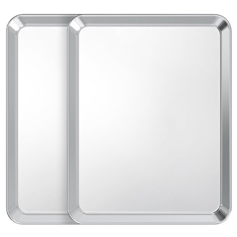 TINANA Baking Sheet Set of 2, Stainless Steel 2-Piece Cookie Sheet, Toaster Oven Baking Pan Set, Rectangle Size 16 x 12 x 1 inch, Mirror Finish & Rust Free, Dishwasher Safe