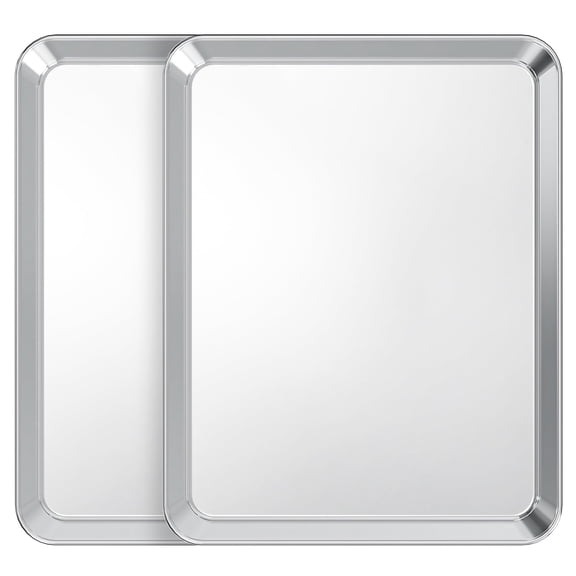 TINANA Baking Sheet Set of 2, Stainless Steel 2-Piece Cookie Sheet, Toaster Oven Baking Pan Set, Rectangle Size 16 x 12 x 1 inch, Mirror Finish & Rust Free, Dishwasher Safe