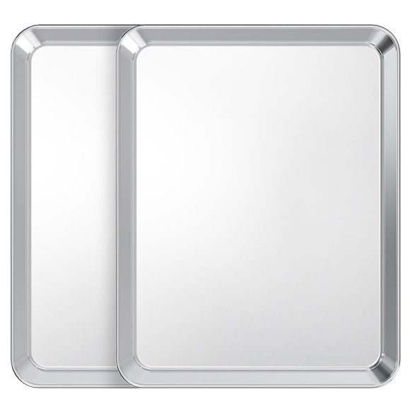TINANA Baking Sheet Set of 2, Stainless Steel 2-Piece Cookie Sheet, Toaster Oven Baking Pan Set, Rectangle Size 16 x 12 x 1 inch, Mirror Finish & Rust Free, Dishwasher Safe